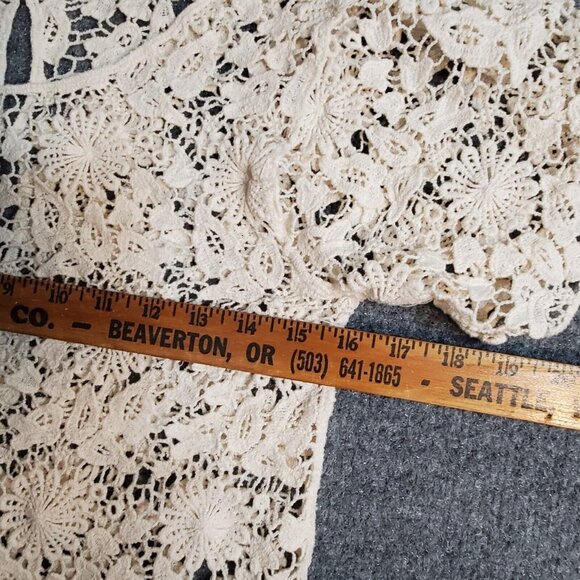Lovely 153 Crochet Scoop Neck Cotton Tunic Top Cream Ivory Sheer Over Shirt S - Picture 11 of 14
